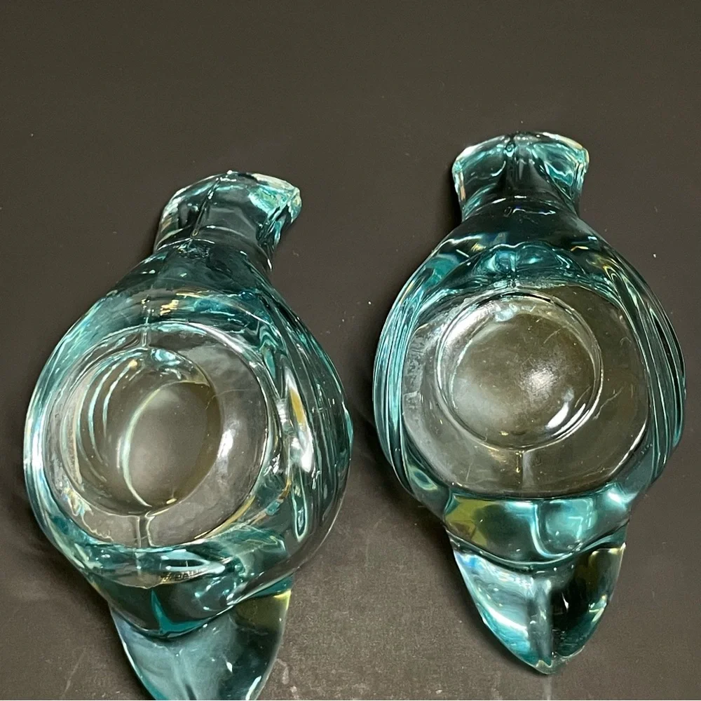 Crate & Barrel Tweet Votive Candle Holders Aqua Glass Birds Set of 2